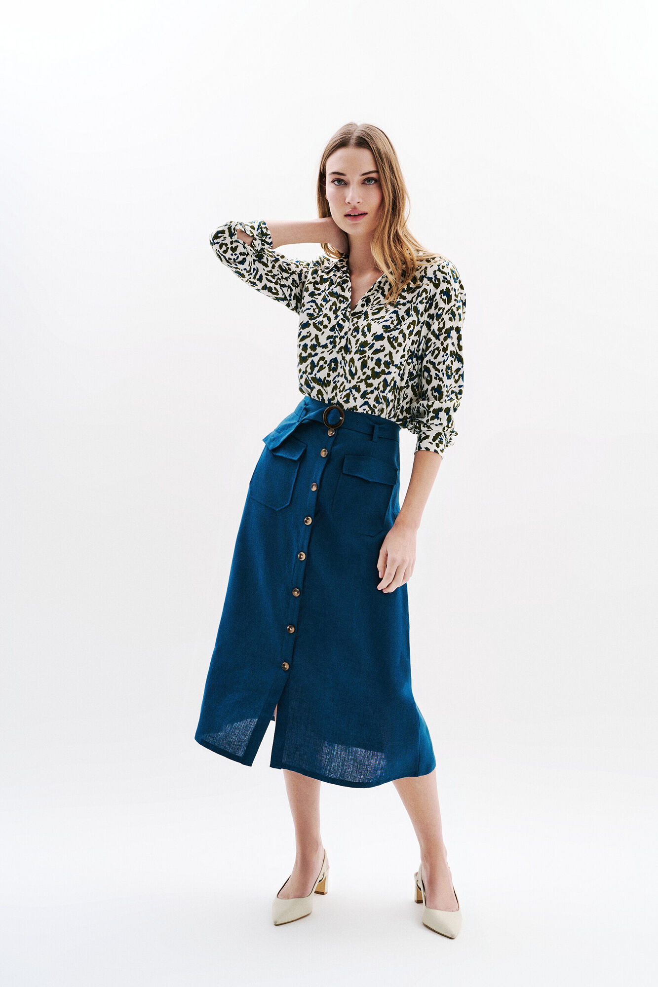 Caroll Falda larga botones 100% lino