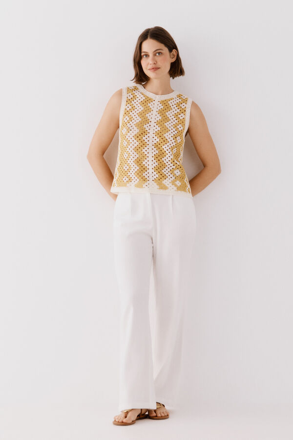 Cortefiel Top crochet bicolor Dorado