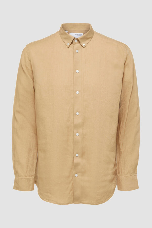 Cortefiel Camisa de hombre 100% lino Regular Fit Marrón