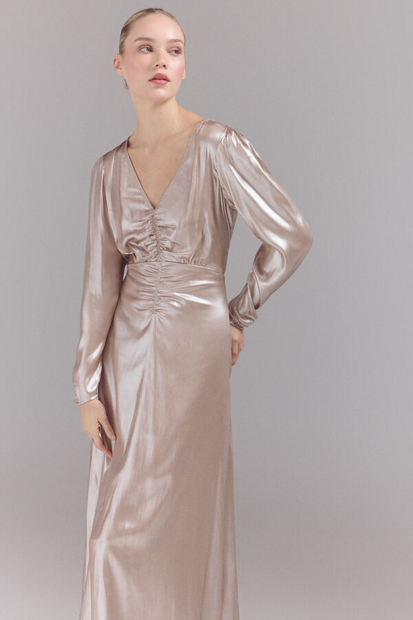 Slowlove Vestido em tecido laminado prateado Dourado