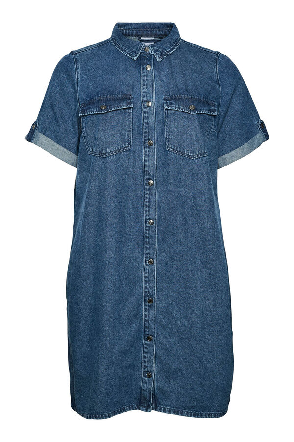 Vero Moda Curve Vestido midi de manga corta denim talla grande Azul