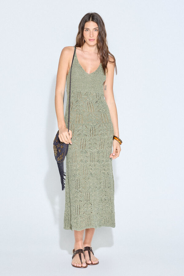 Slowlove Vestido punto calado Verde