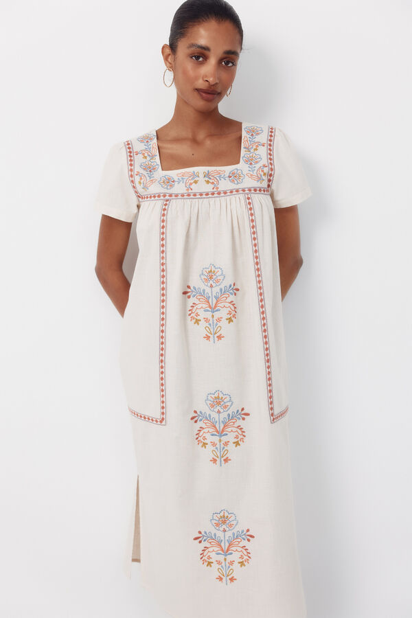Cortefiel Vestido bordados florais Multicolorido
