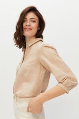 Cortefiel Camisa manga larga de lino Beige