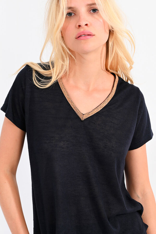 Molly Bracken T-shirt de mulher de manga curta com detalhe no decote Azul