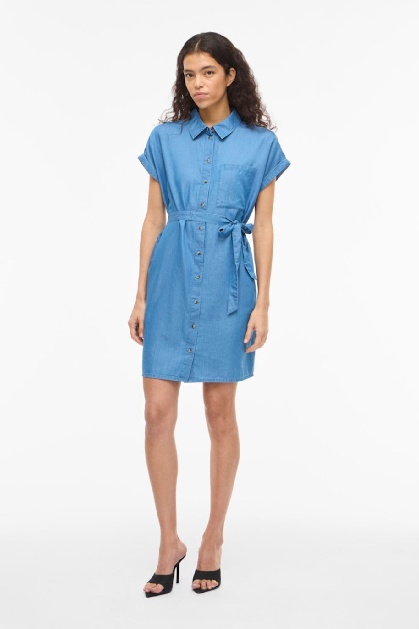 Vila Vestido curto camiseiro em ganga de Tencel
