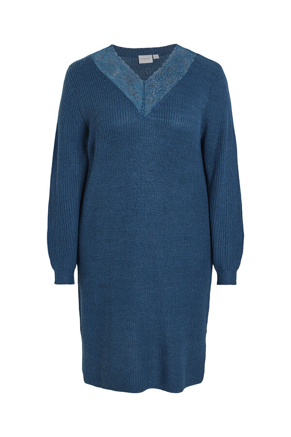 Evoked by Vila Vestido de malha midi com detalhe de renda  Azul