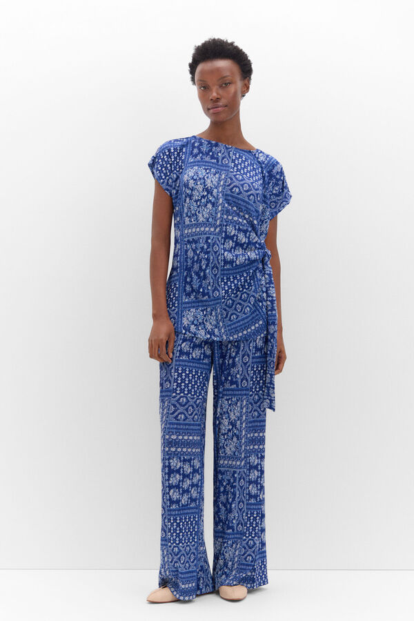 Cortefiel Top plissado com n&oacute; lateral Azul