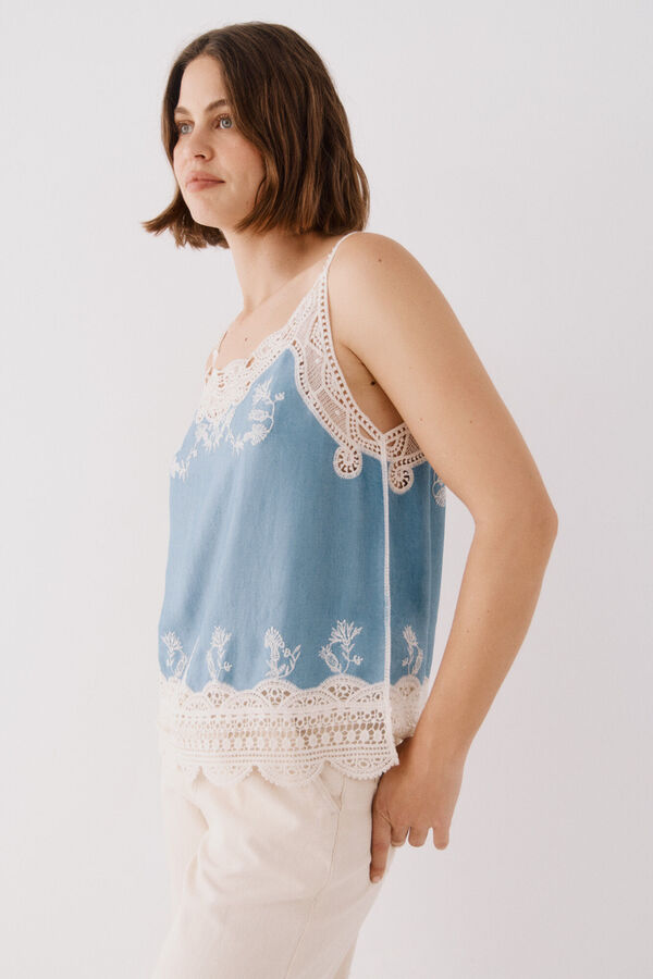 Cortefiel Top lingerie bordado Azul