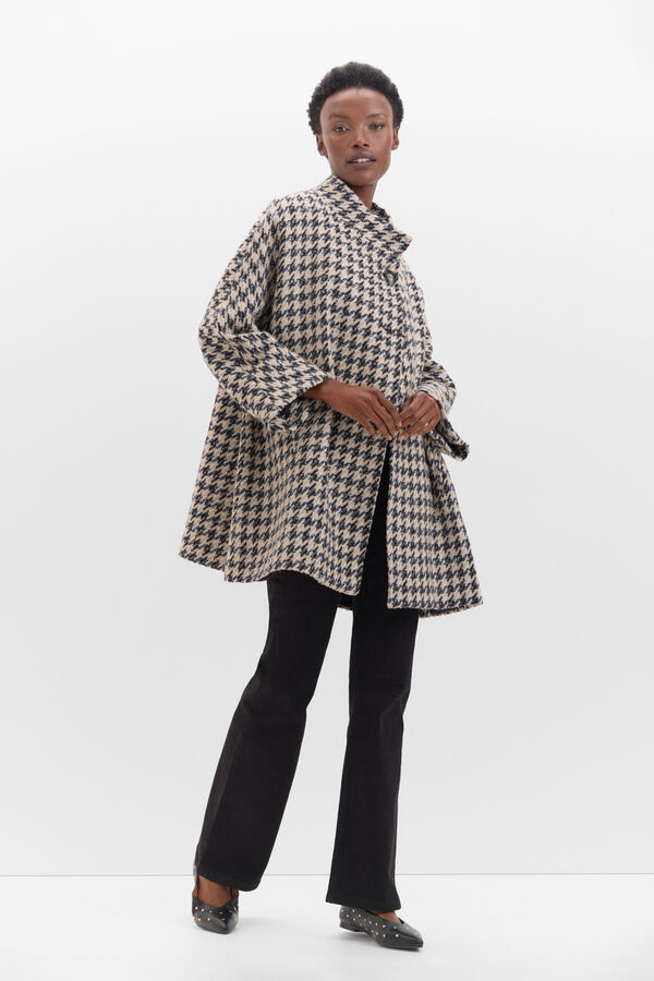 Cortefiel Abrigo desestructurado de pata de gallo Estampado blanco