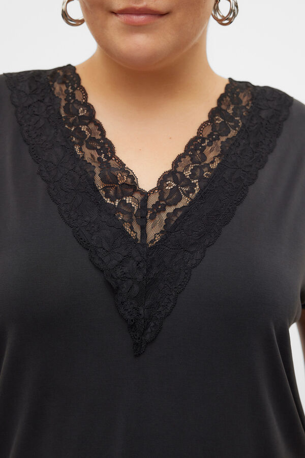 Vero Moda Curve T-shirt básica com renda plus size Preto