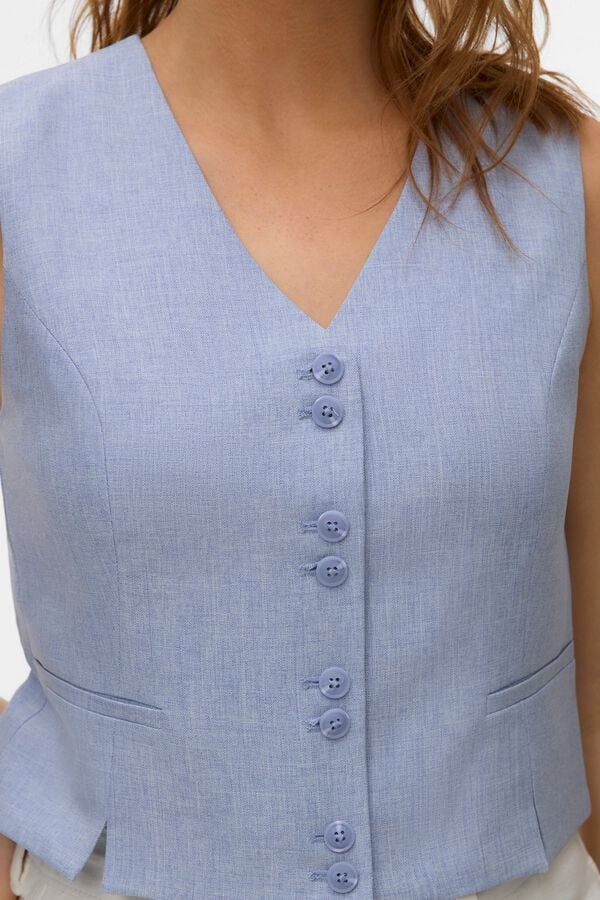 Vero Moda Colete com fecho de bot&otilde;es e abertura frontal Azul