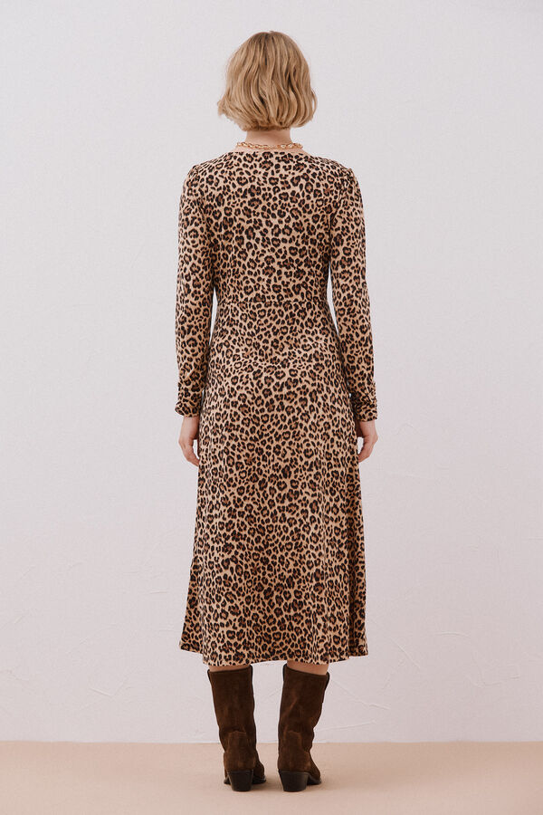 Cortefiel Vestido frunce pecho Estampado beige