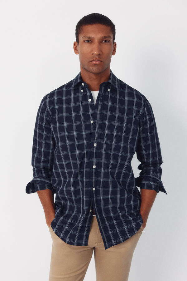 Cortefiel Camisa aos quadrados em denim Azul