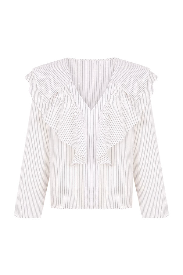 Cortefiel Blusa de rayas con volantes Estampado blanco