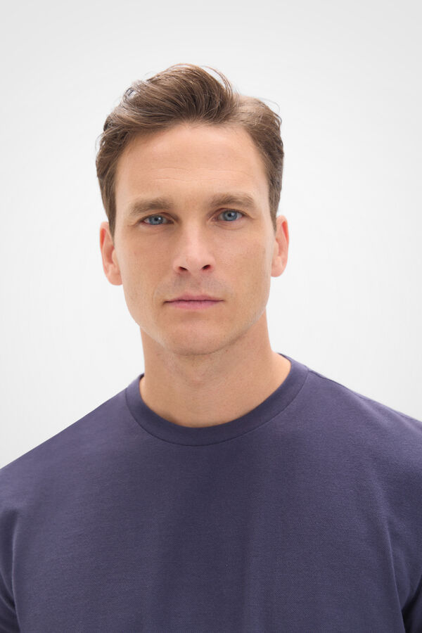 Cortefiel Camiseta b&aacute;sica em piqu&eacute; manga comprida Azul