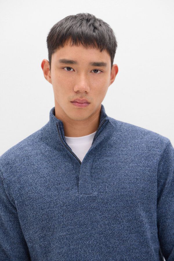 Cortefiel Camisola l&atilde; tor&ccedil;al gola fecho-&eacute;clair Azul