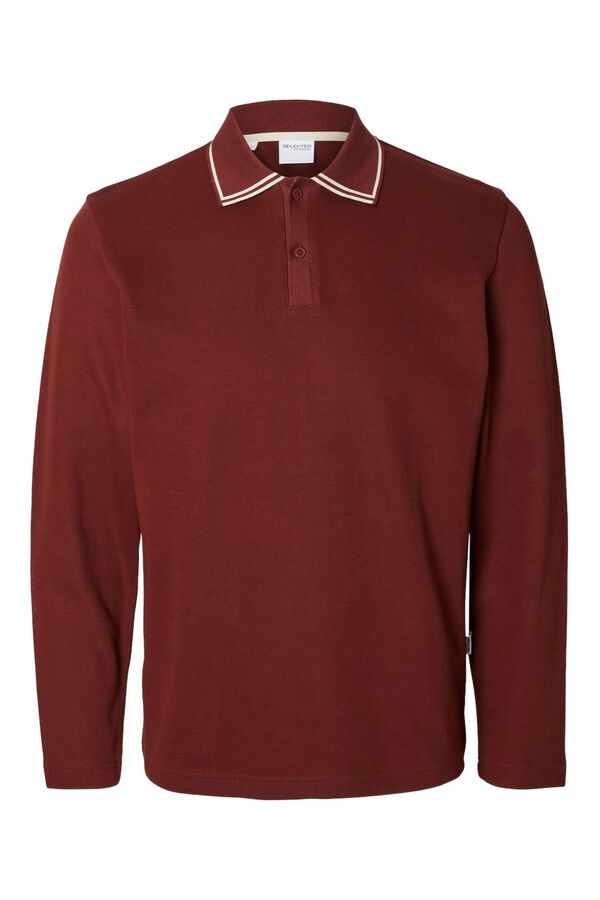 Selected Camisa p&oacute;lo de manga comprida confeccionada em 100% algod&atilde;o org&acirc;nico. Vermelho