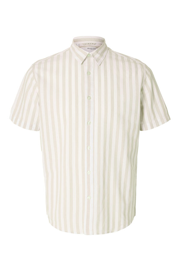 Selected Camisa de manga corta confeccionada con lino Gris
