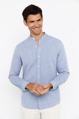 Cortefiel Camisa lino algod&oacute;n cuello mao Azul marino