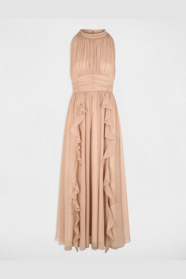 Morgan Vestido largo con cuello alto Beige