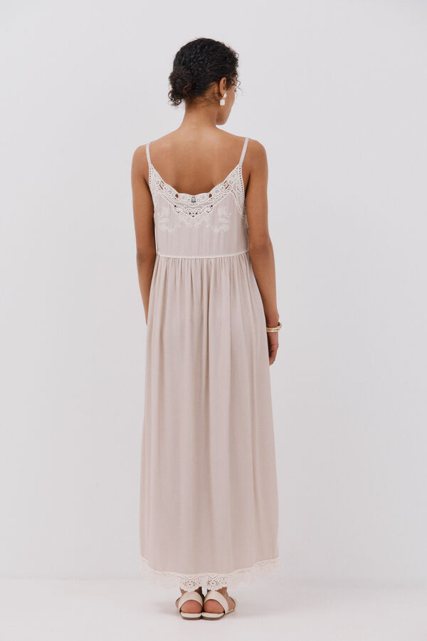 Cortefiel Vestido lencero bordado Beige