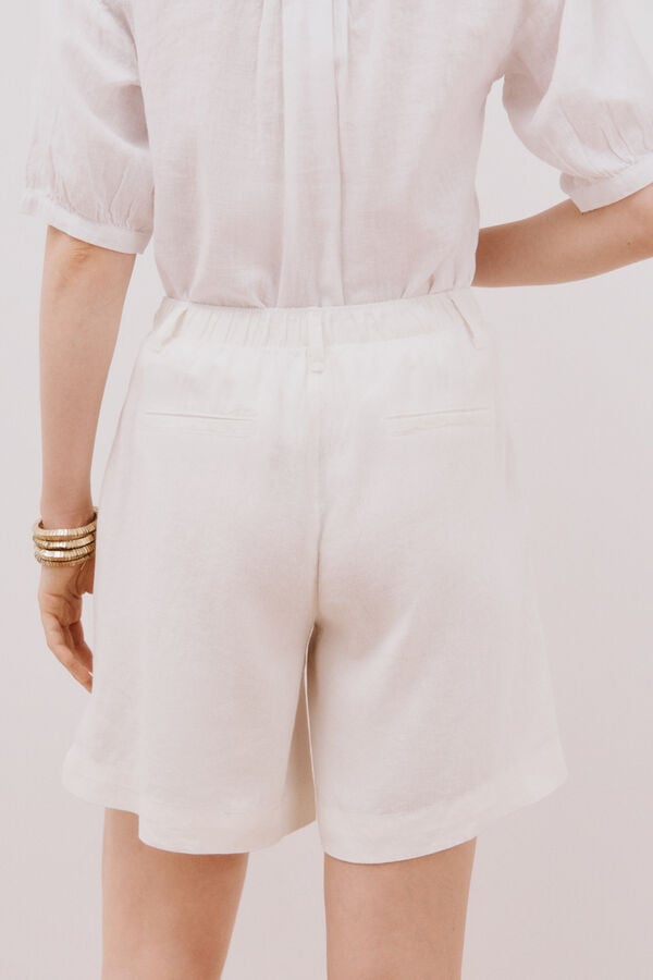Cortefiel Bermuda de lino Blanco