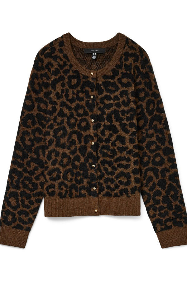 Vero Moda Curve C&aacute;rdigan punto animal print talla grande Marr&oacute;n oscuro