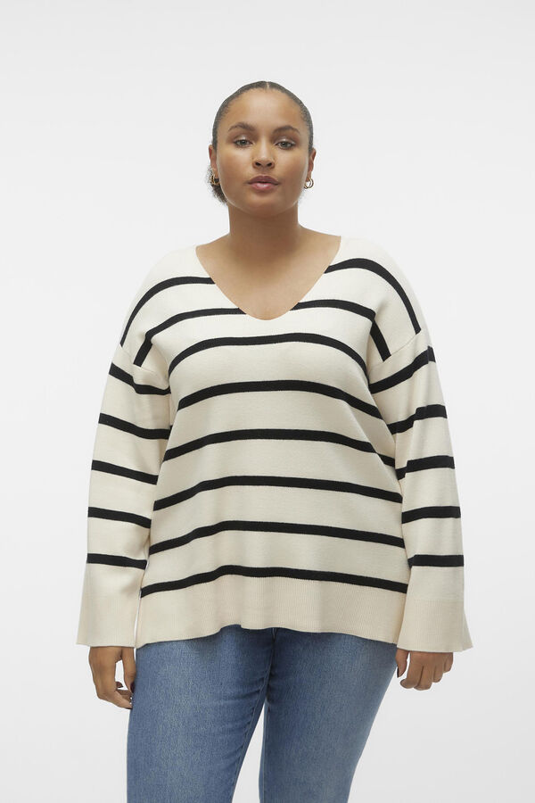 Vero Moda Curve Jersey de manga larga y cuello pico Curve Beige