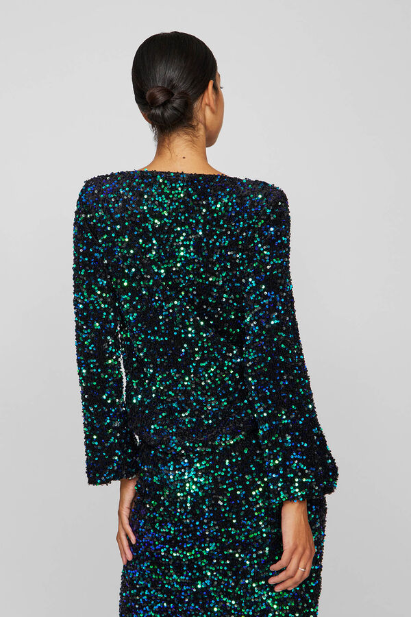 Vila Top de manga comprida de lantejoulas Preto