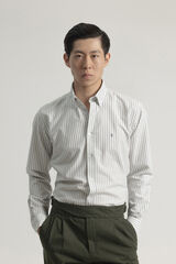 PuroEGO Camisa oxford slim algod&oacute;n raya Estampado blanco