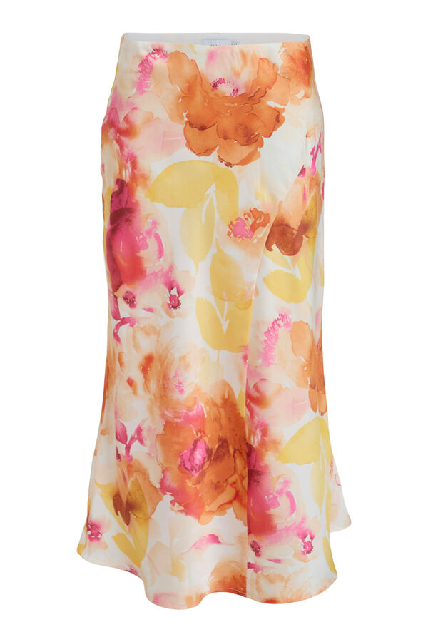 Vila Falda midi satinada estampada Blanco