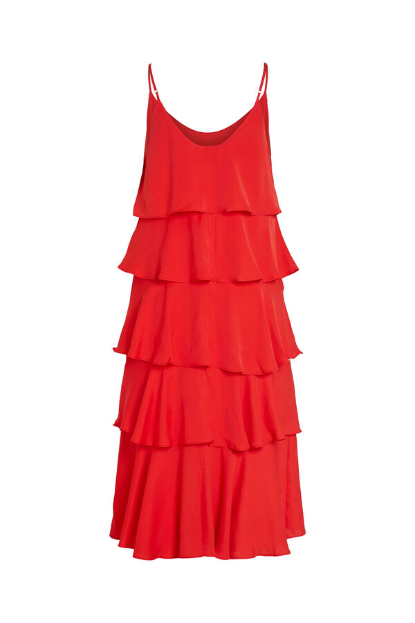 Vila Vestido de festa midi com folhos Vermelho