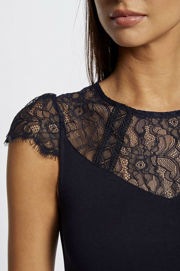 Morgan T-shirt manga curta com renda Azul