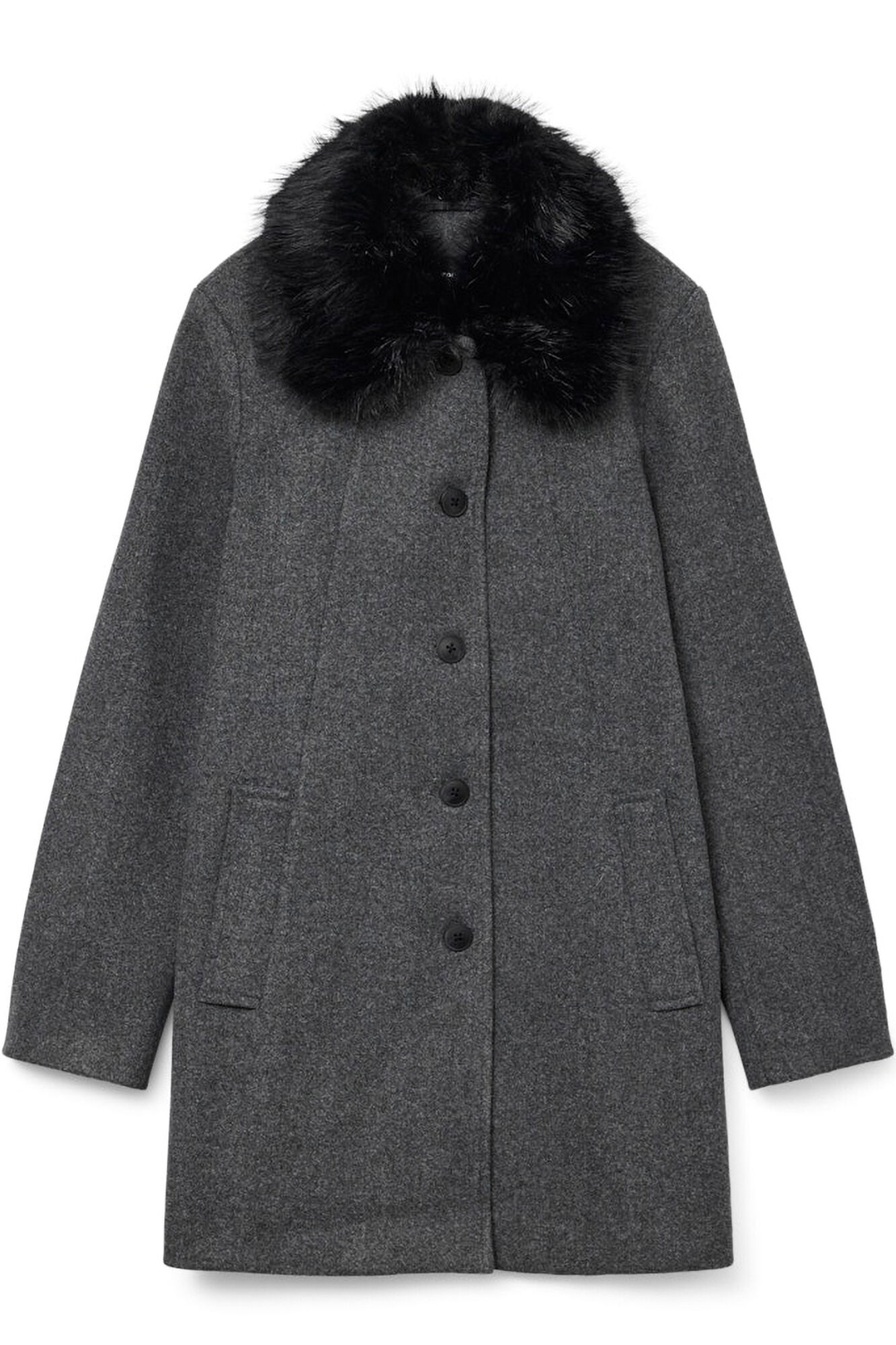 Vero Moda Curve Abrigo de pa&ntilde;o cuello de pelo talla grande