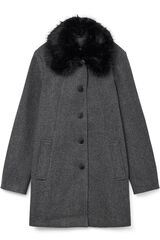 Vero Moda Curve Abrigo de pa&ntilde;o cuello de pelo talla grande Gris oscuro