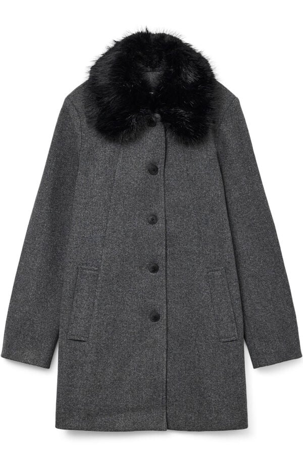 Vero Moda Curve Abrigo de pa&ntilde;o cuello de pelo talla grande Gris oscuro