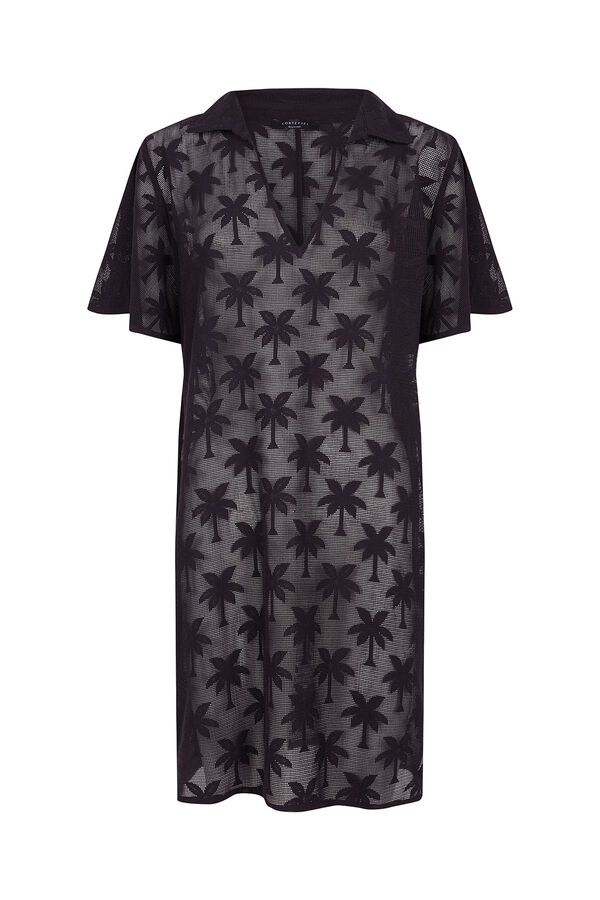 Cortefiel Caft&aacute;n crochet palmeras Negro