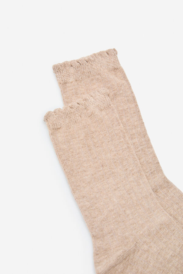 Cortefiel Meias soquetes compridas canelado Castanho