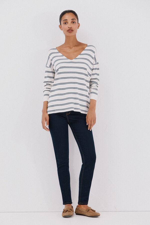 Cortefiel Camisola de malha decote bico Azul