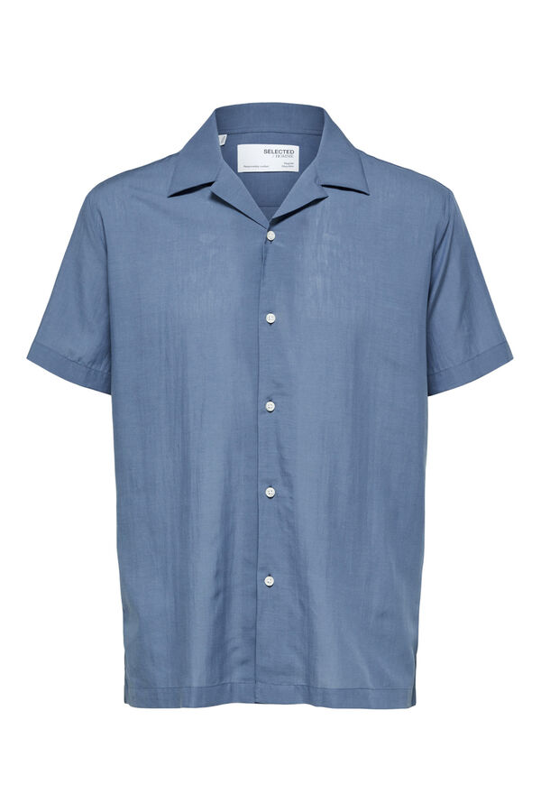 Cortefiel Camisa de manga curta de tencel e algodão orgânico. Azul
