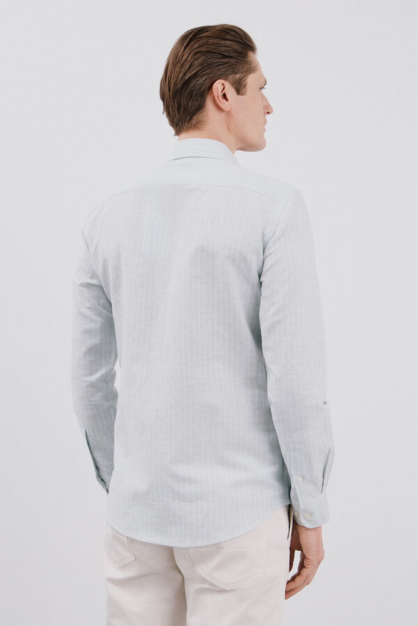 Cortefiel Camisa lino algodón rayas Azul