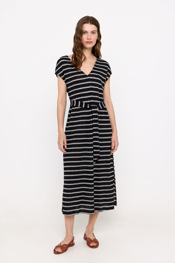 Cortefiel Vestido rayas estructura Negro