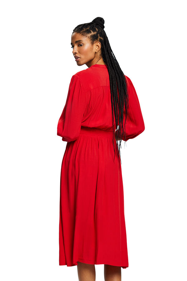 Esprit Vestido midi monocolor con viscosa LENZING&trade; ECOVERO&trade; Rojo