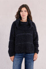 Molly Bracken Jersey de mujer de manga larga estampado rayas Azul marino