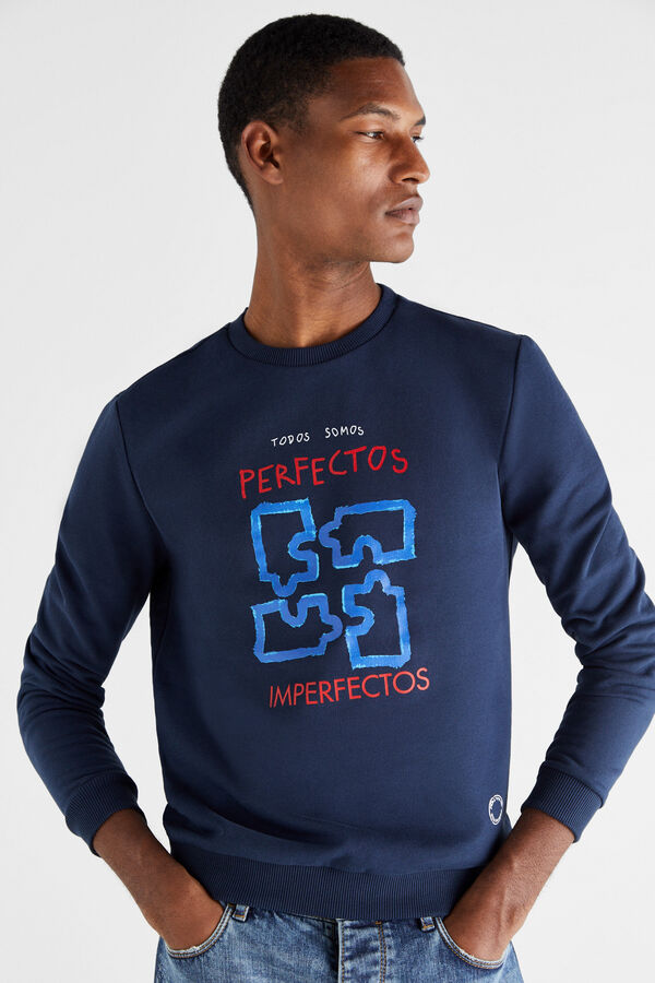 Cortefiel Sweatshirt Perfectos Imperfectos Azul