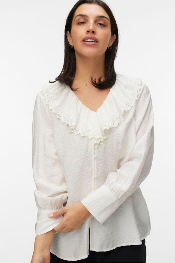 Vero Moda Curve Camisa de cuello volante talla grande Blanco