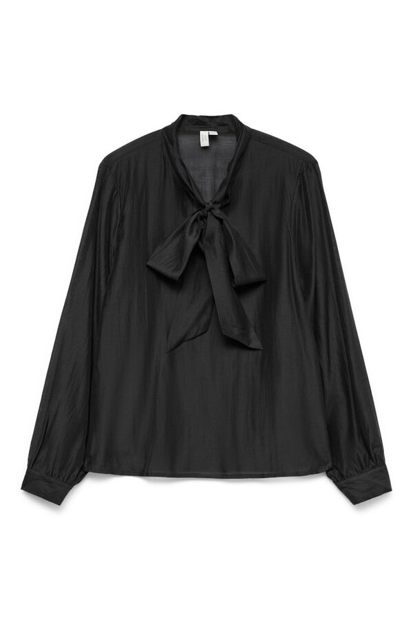 Vero Moda Blusa mujer de manga larga con lazo en el cuello Negro