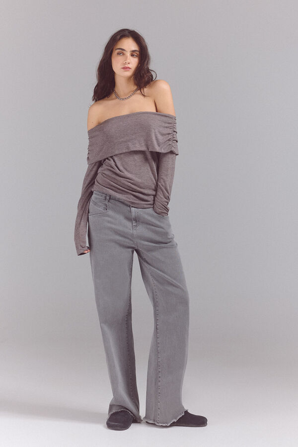 Slowlove Top sem ombros Castanho