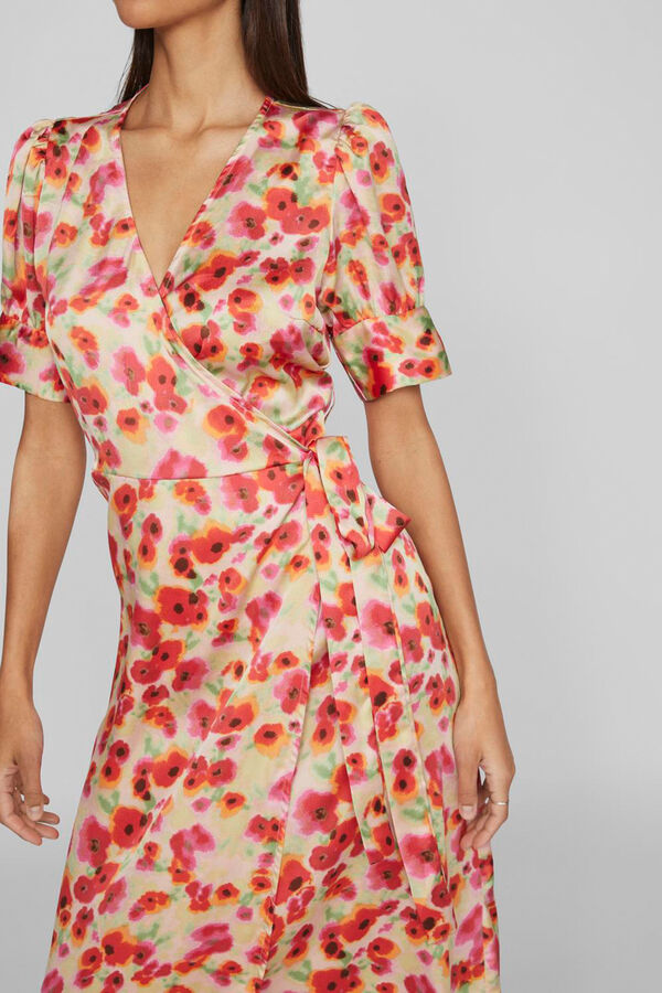 Vila Vestido midi estampado de manga media Rojo